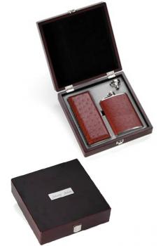 Leather Cigar Case and Flask Set