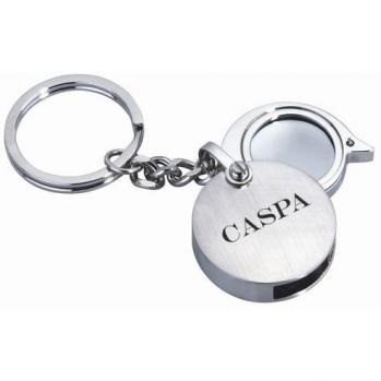 Round Brushed Silver Key Chain  With Magnifier