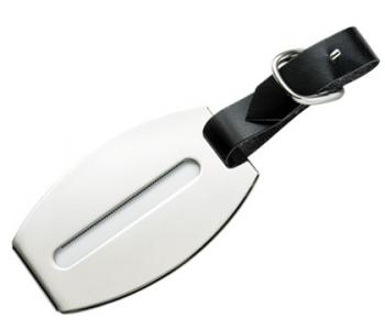 Silver Barrel Luggage Tag with Leather Strap